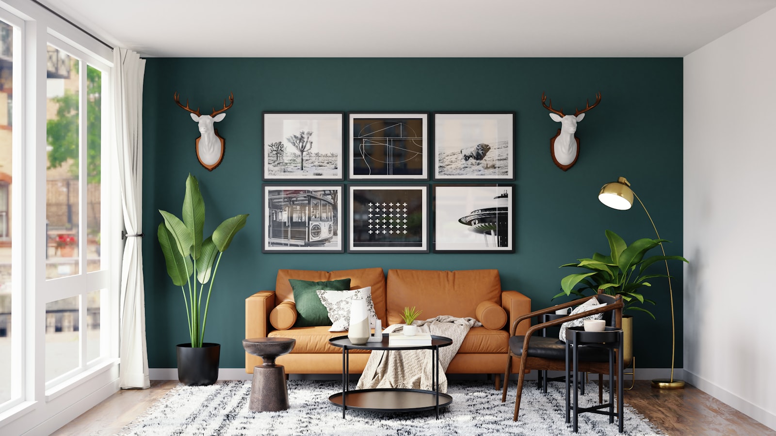 Sitting room with a bold painted feature wall