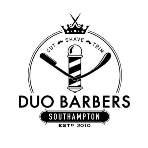 Duo Barbers Southampton logo — barber pole, crossed razors, Est. 2010