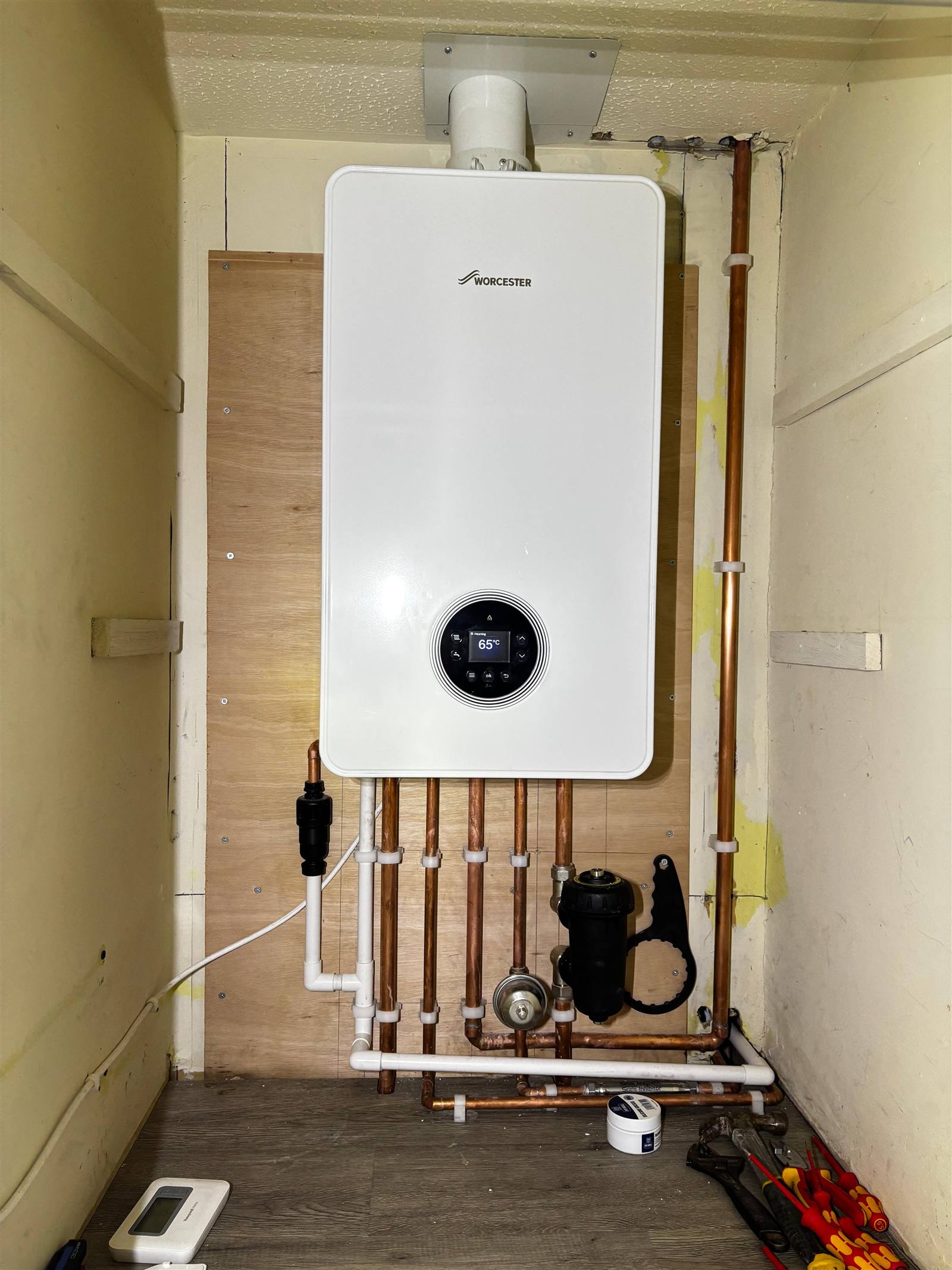 Worcester Bosch boiler mid-installation