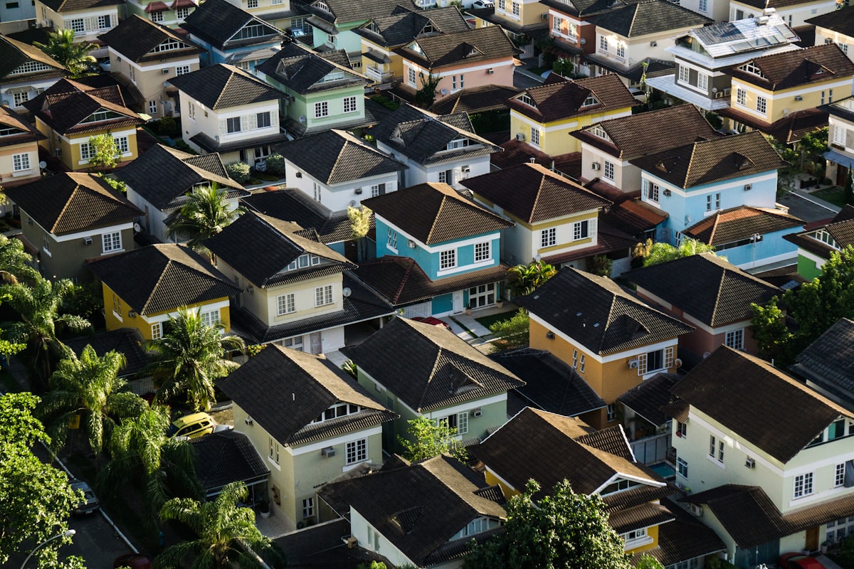 Rows of rented houses viewed from above