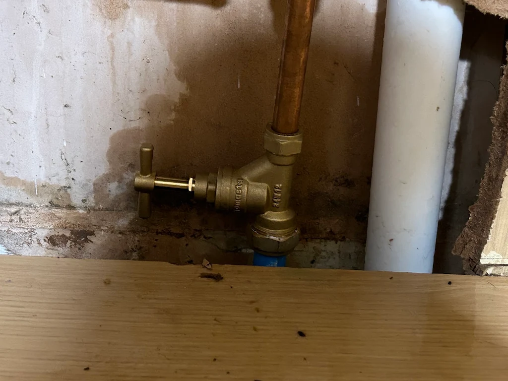 New brass stop valve fitted to the incoming mains water supply