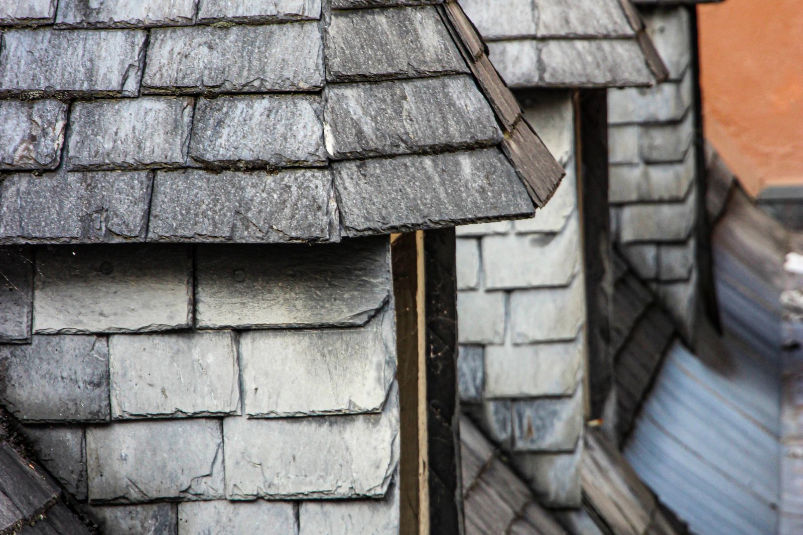 Slate rooftops on a row of houses